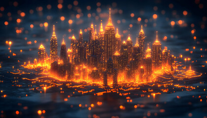 Fototapeta premium Glowing cityscape model
