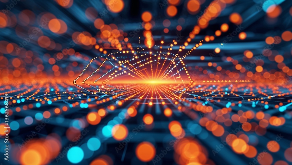 Poster abstract visualization of digital data stream flowing in vibrant colors, depicting technology and in