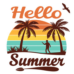Obraz premium Summer beach holiday with palm trees and sunset over the ocean
