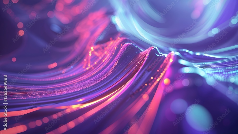 Poster colorful abstraction with flowing waves and vibrant light in a digital space