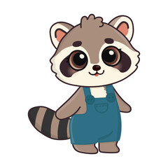 Cute happy raccoon. Cartoon character for greeting card, invitation, stickers. Vector illustration. Isolated on white background