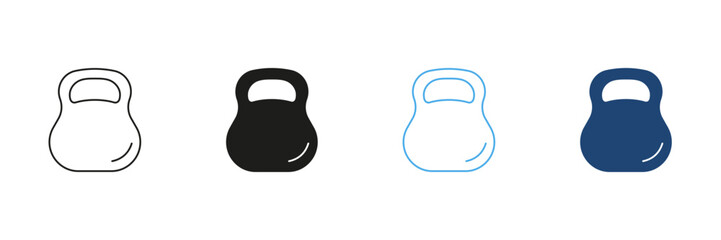 Kettlebell Line and Silhouette Icon Set. Sports And Fitness For Strength Training And Healthy Lifestyle Concept. Editable Stroke. Isolated Vector Illustration