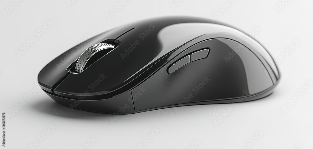 Poster wireless black computer mouse designed for ergonomic comfort and efficiency during prolonged use in 