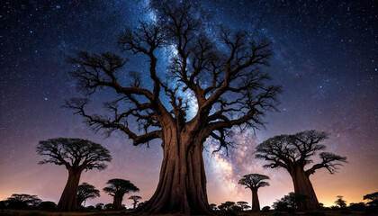 night landscape with baobabs
