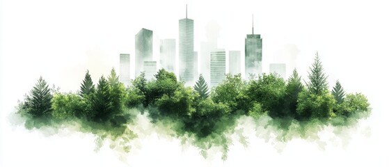 Innovative smart city watercolor painting urban landscape conceptual art vibrant environment aerial view future development