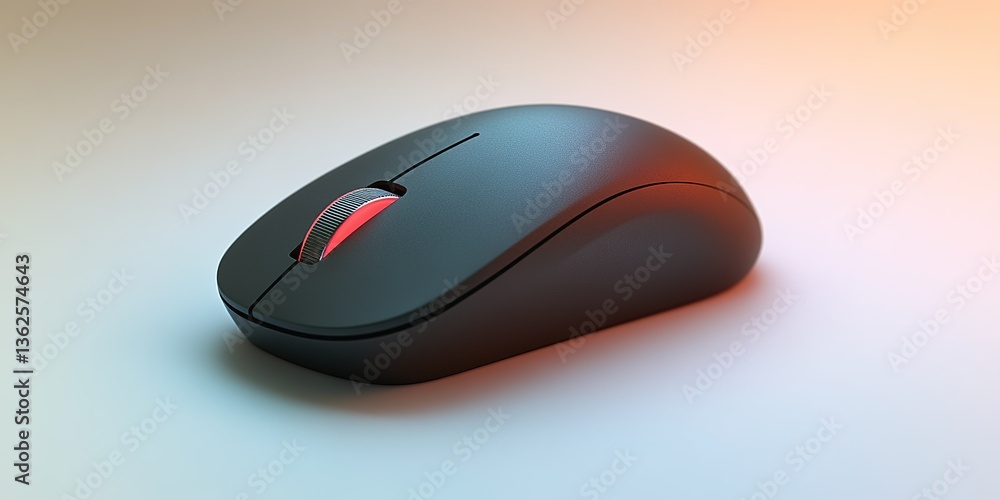 Poster sleek gaming mouse with glowing features showcased on a soft surface in dim light