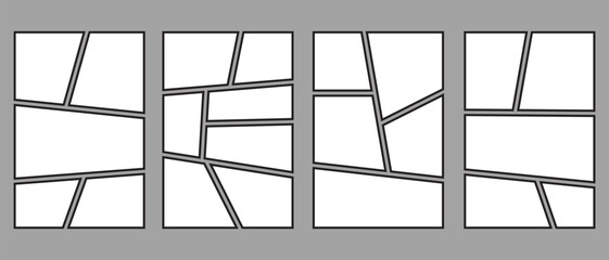 Four different types of blank templates storyboard layout panels comic manga grid collage. Blank page frame for comic book, photo collage, poster, flyer. Vector illustration  © leviiART