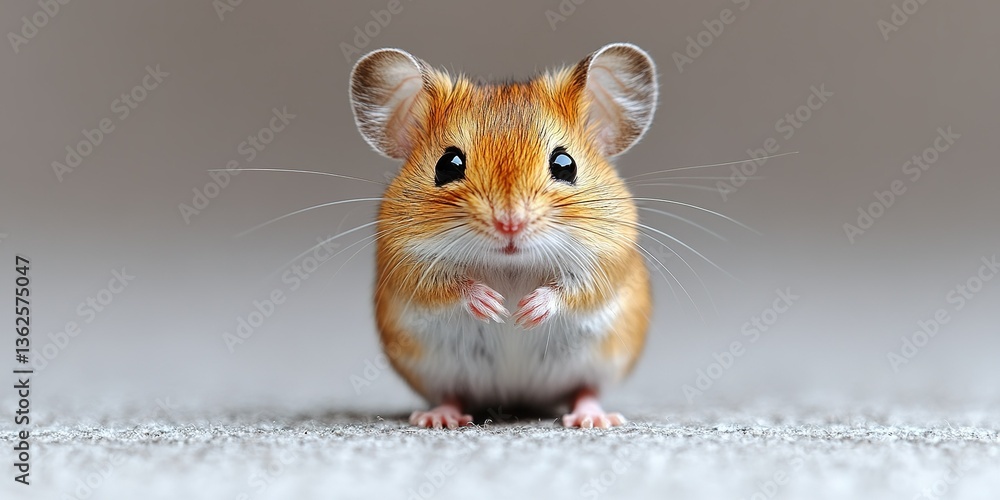 Poster cute small hamster standing on carpet with adorable expression in bright indoor setting during the d