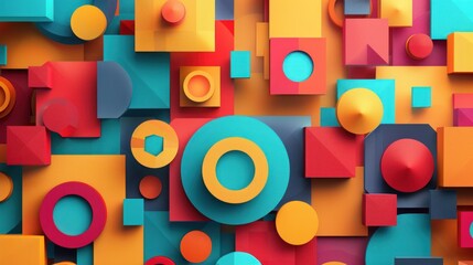 Illustration colorful geometric round and square shape for abstract background. AI generated --ar 16:9 Job ID: 8f6da9e6-2d45-4047-99b3-46706d9f8235