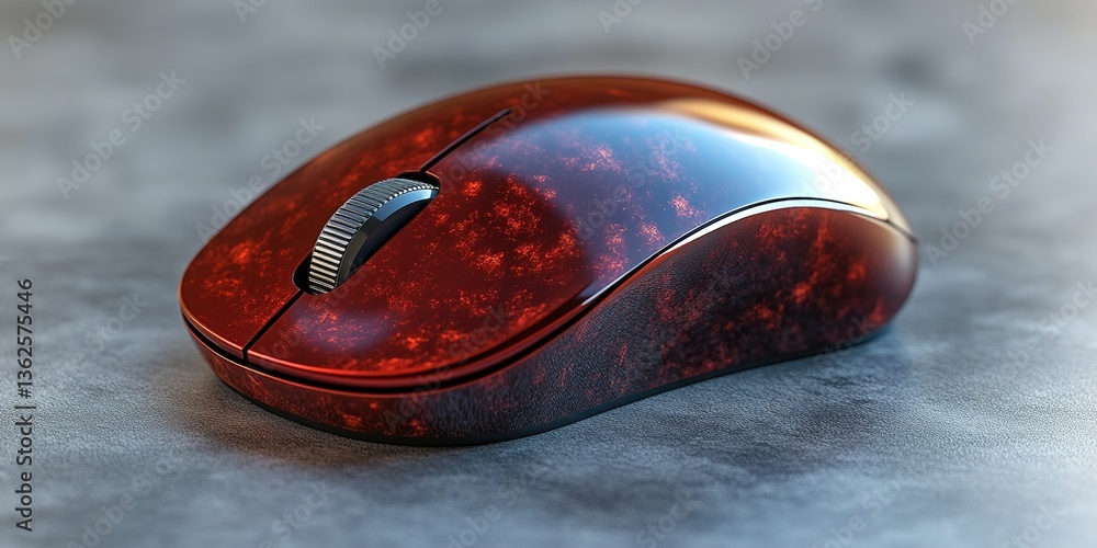 Aufkleber wireless mouse with a glossy red finish placed on a textured gray surface during daylight hours