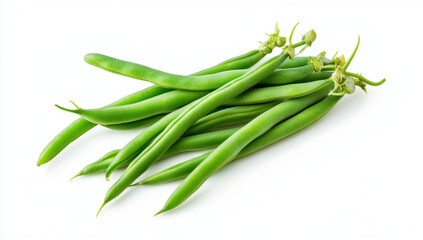 Fototapeta premium Fresh green beans are vibrant and healthy, showcasing their natural color and freshness against clean white background. These beans are perfect for various dishes and add nutritious touch to meals