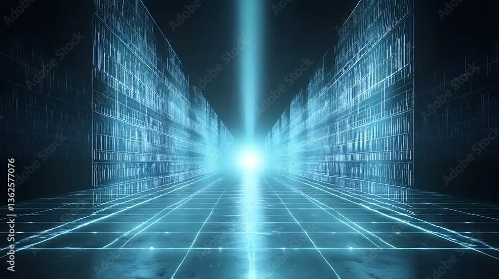 Poster futuristic abstract architecture showing data flow and bright light