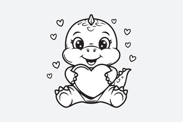 cute baby dinosaur Black and White Vector