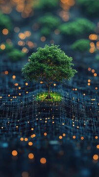 Time-lapse of a tree growing with digital technology elements.