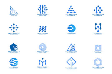 Fototapeta premium Set of Abstract tech logo design vector. Technology logo design template collections