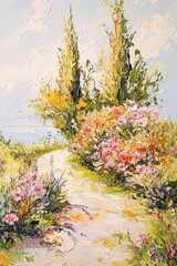 Impasto textures with visible brushwork romantic coastal scenery floral still life painterly impressionist coastal floral window art