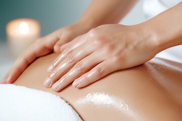Naklejka premium Relaxing massage therapy session to soothe tension and promote well-being at a spa with calming ambiance.