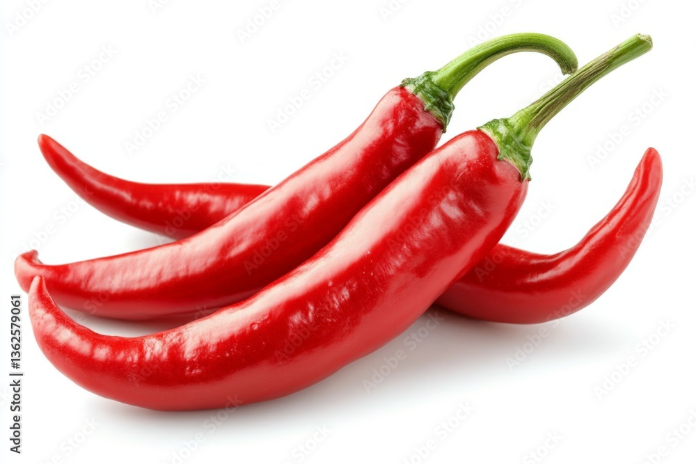 Aufkleber fresh red chili peppers arranged neatly on a white background highlighting their vivid color and nat
