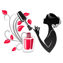 vector image girl doing manicure red varnish and ornament