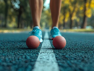 Close-up of Feet on Tennis Ball in Urban Setting