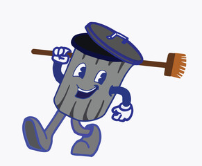 funny  trash can walking cartoon