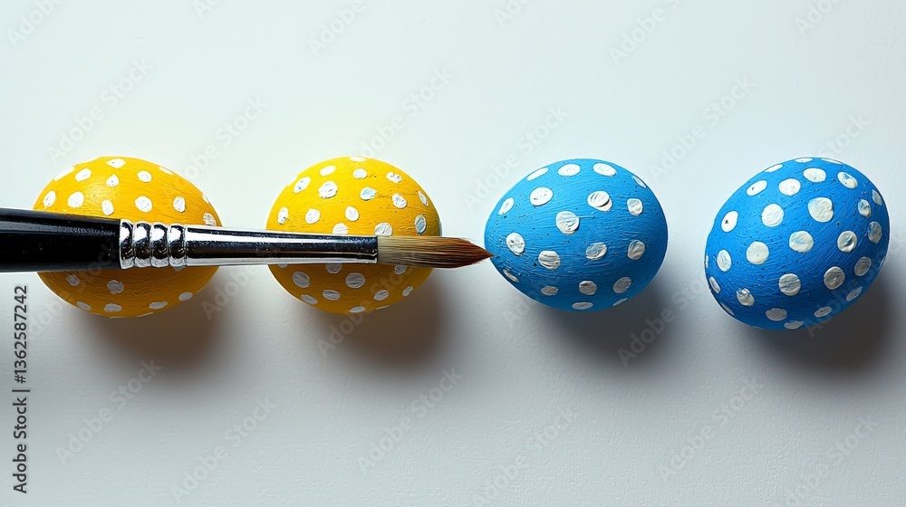 Poster golden and navy blue easter eggs arranged in horizontal layout on pastel backdrop expressing visual 