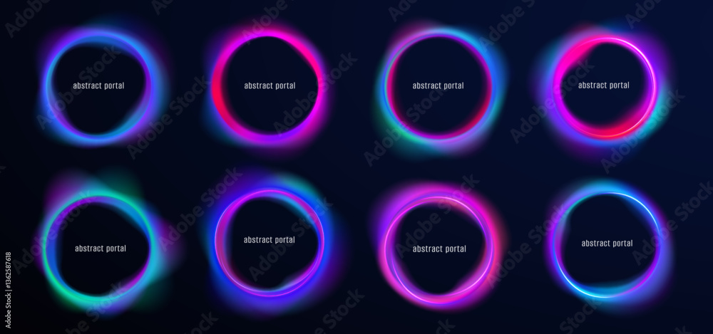 Poster curve frame wave neon gradient abstract background light colours graphic shape round design icon vec