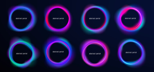 Curve frame wave neon gradient abstract background light colours graphic shape round design icon vector circular energy glow ring black blue effect texture space flow science spiral swirl fluid png