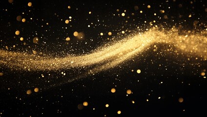 Golden Glitter Sparkles Swirling on Black Background Abstract Design Texture