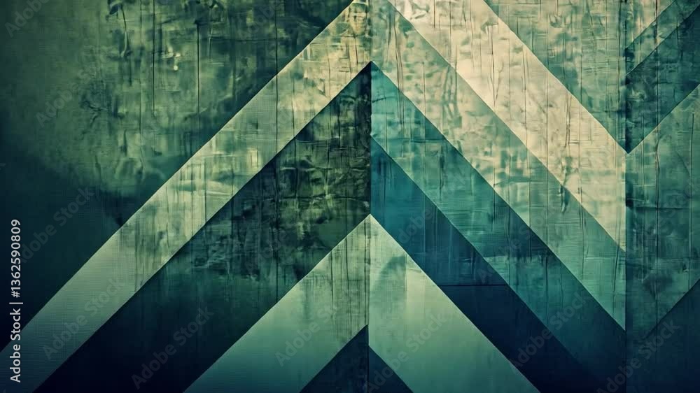 Poster abstract geometric pattern design modern art with layered triangles in blue and green, creating text