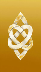 Infinity heart knot in cream color on a warm golden gradient background