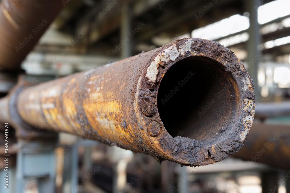 Aufkleber Close-up detail of rusty pipe end in industrial setting Generative AI