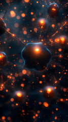 Interconnected nodes glow in a network of blurred orbs