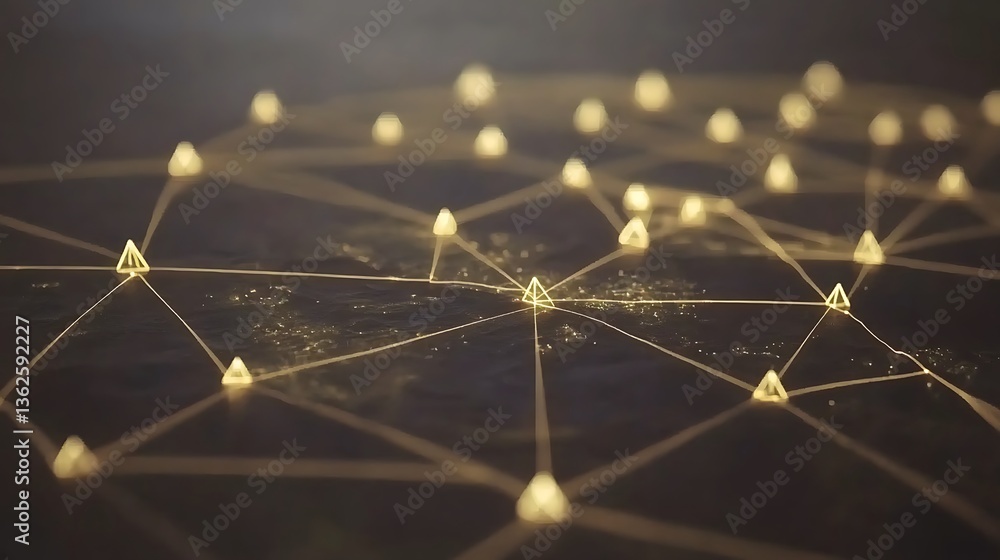Poster illuminated nodes connected by lines creating a network visualization