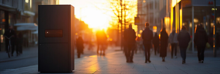 Urban energy cabinet at sunset in a bustling city street Generative AI