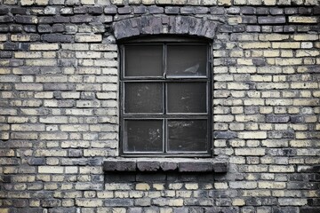 Small window in rustic brick wall with textured bricks. Neural network AI generated