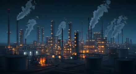 Fototapeta premium Pixelated Industrial Complex At Night