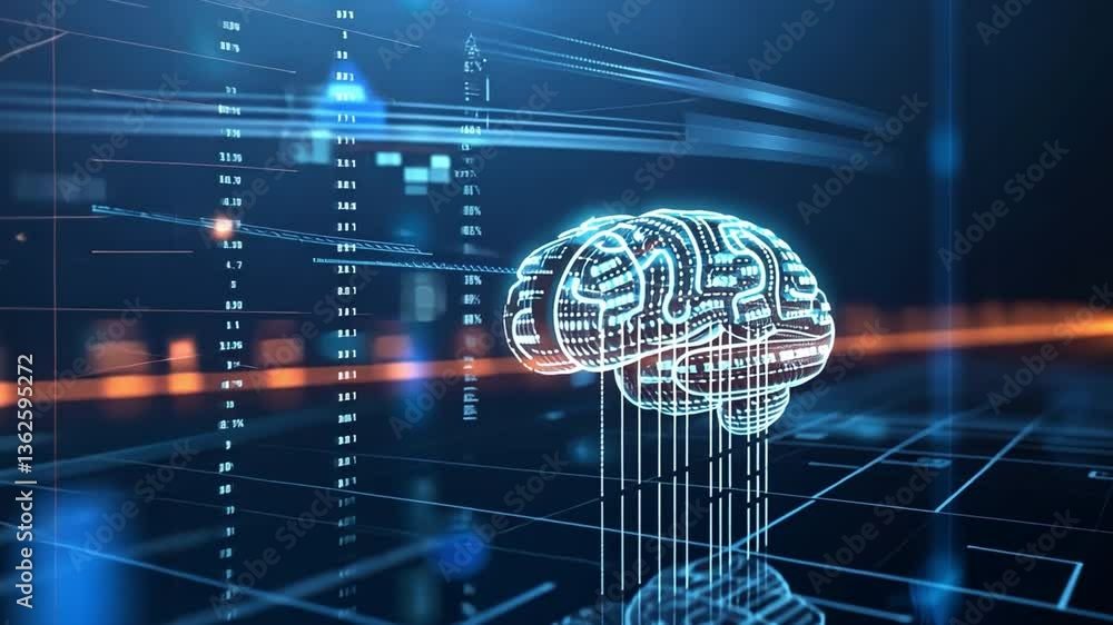Poster futuristic digital brain visualization innovation in artificial intelligence and technology with glo