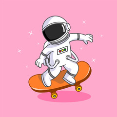 Cute Astronaut Playing On Skateboard Vector Illustration Cartoon Design