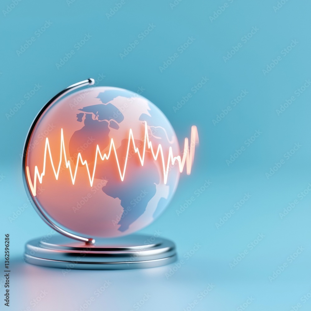 Poster a modern globe design with a heartbeat line overlay, symbolizing the connection between health and t