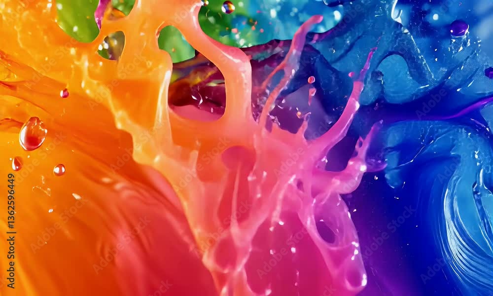 Poster colorful fluid splash with dynamic forms and vibrant color explosions