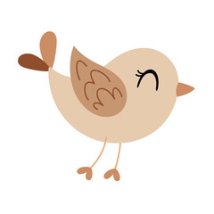 Cute bird clipart isolated cartoon character. Hand drawn vector illustration in flat style