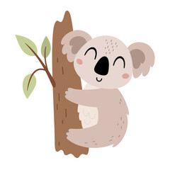 Cute koala isolated cartoon animal clipart. Hand drawn vector illustration in flat style © JulzaArt