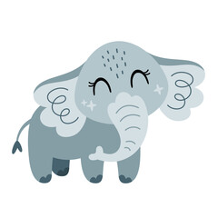 Cute cartoon elephant design. Jungle, safari, tropical animal clipart isolated on white background. Baby animal concept illustration for nursery, character for children
