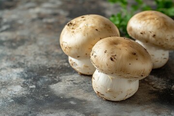 Fresh mushrooms on a rustic table ready for culinary preparation in a cozy kitchen setting
