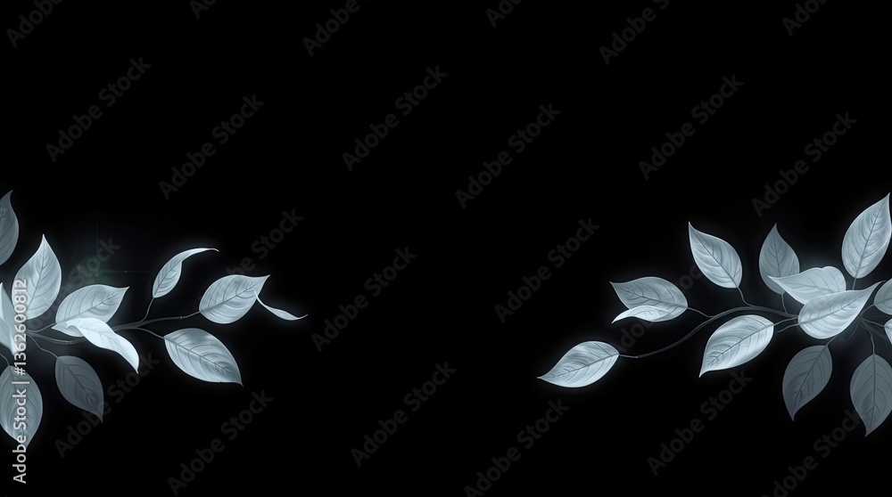 Poster delicate white leaves create an elegant composition on a solid black background highlighting the bea