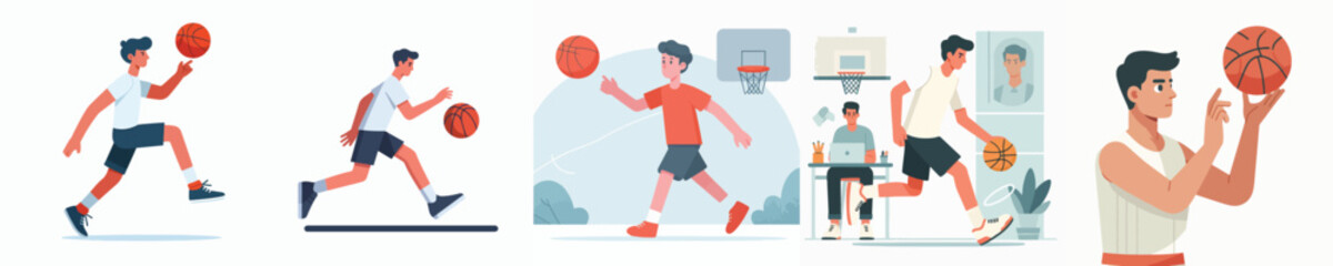 vector of young man playing basketball