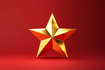 Golden star on red background with lighting effect. Neural network AI generated