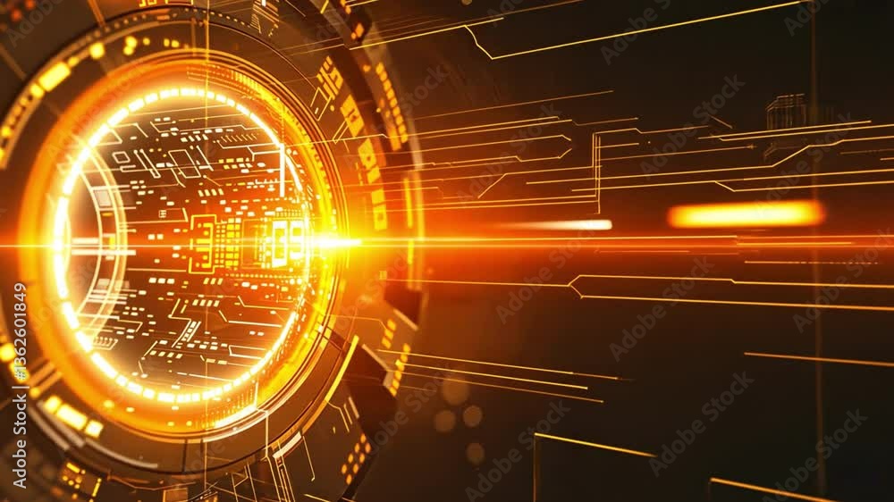 Aufkleber futuristic digital technology glowing orange interface with circuit patterns and abstract designs ev