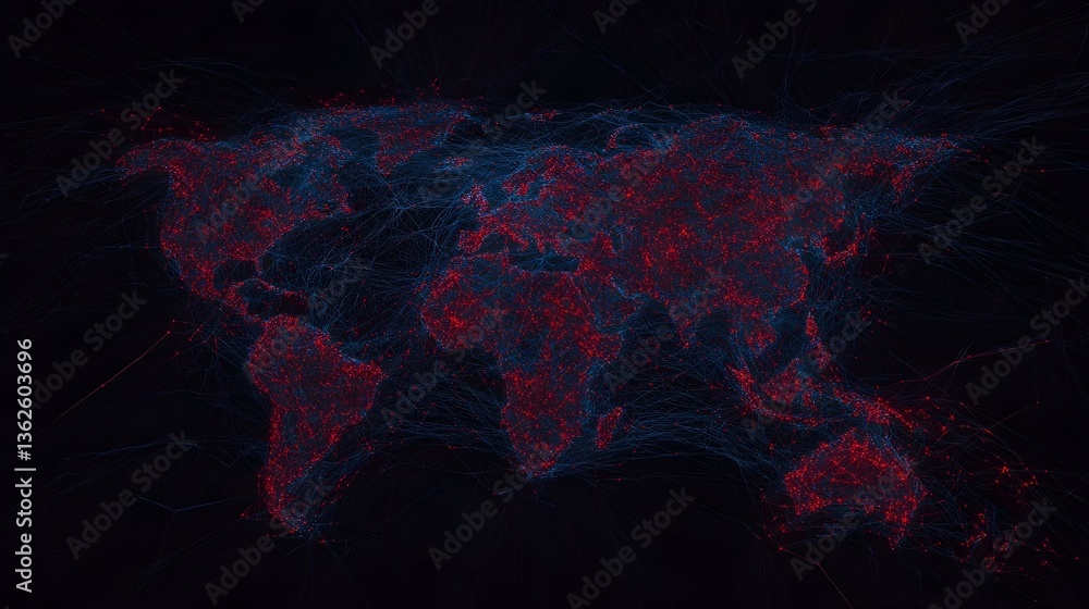 Poster abstract world map illustration. glowing nodes and lines represent global connections. perfect for t